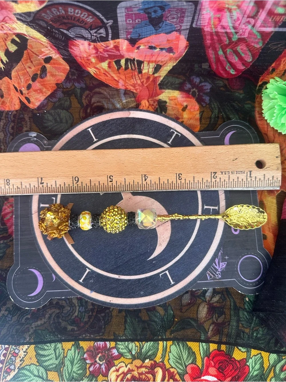 Handmade Gold Ritual Spoon – Beaded Apothecary & Altar Tool